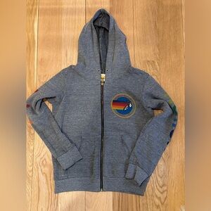 Aviator Nation Gray Hoodie with Colorful Rainbow Patch